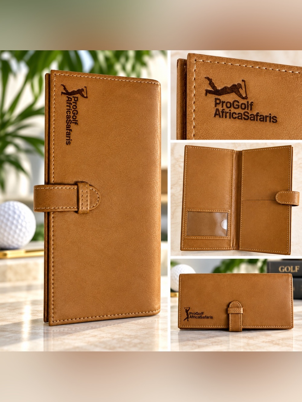 ProGolf AfricaSafaris Long bi-fold Tan Leather Wallet folder